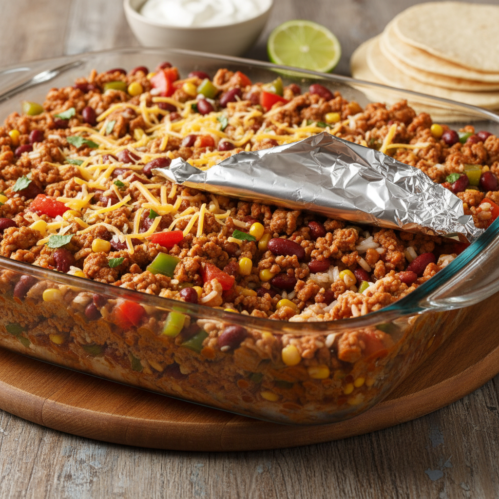 Ground Turkey Taco Casserole plated and ready to serve
