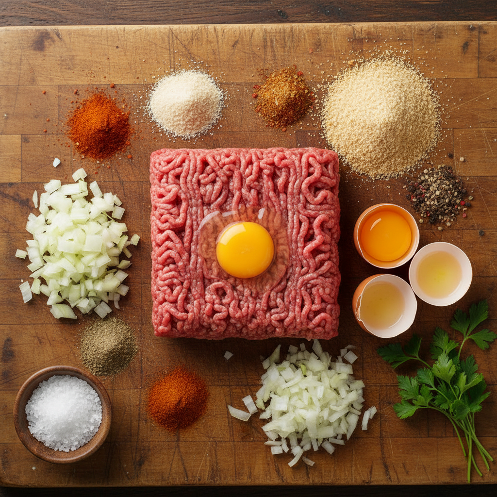 Close-up of hamburger steak with thick onion gravy