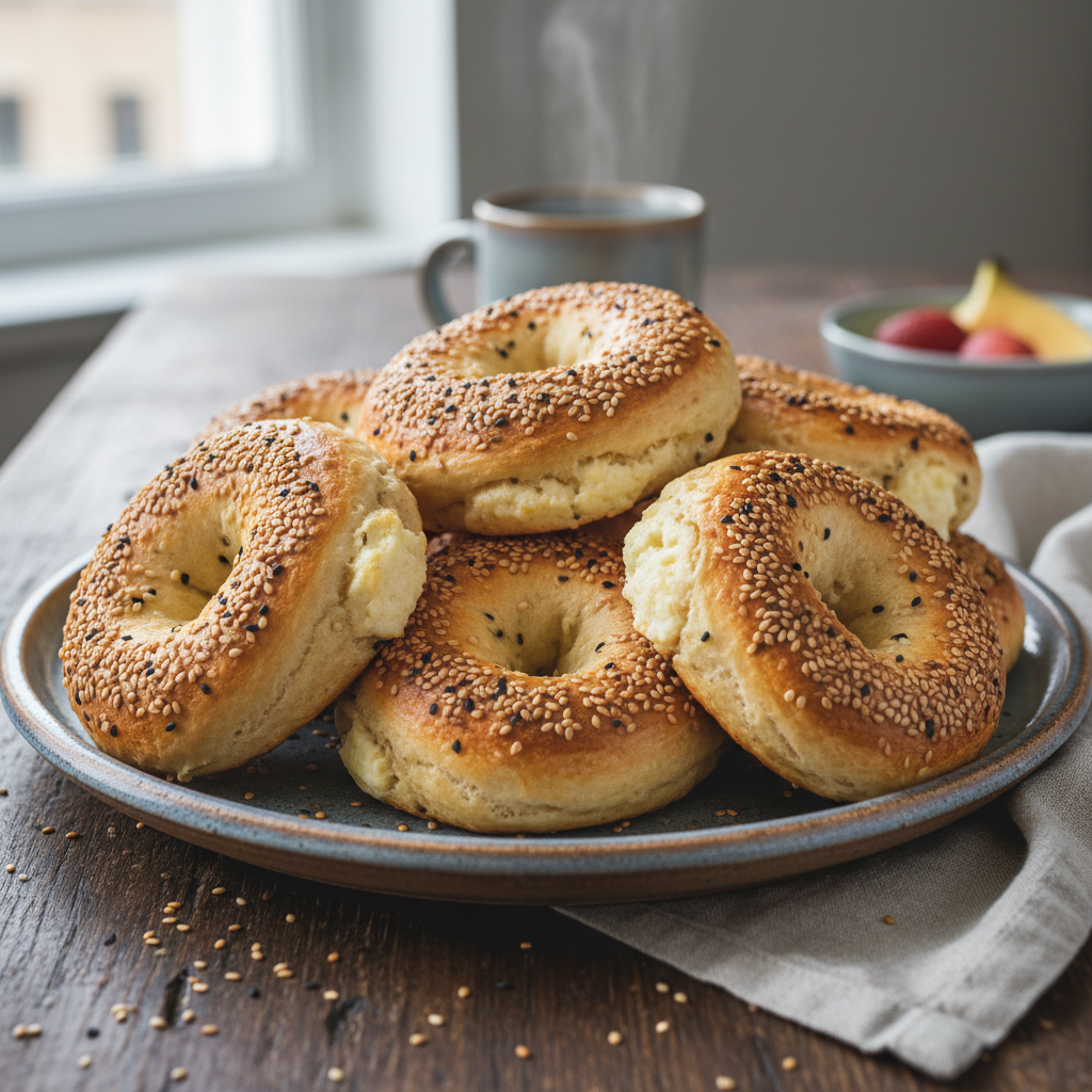 Finished cottage cheese bagels fresh from oven and air fryer