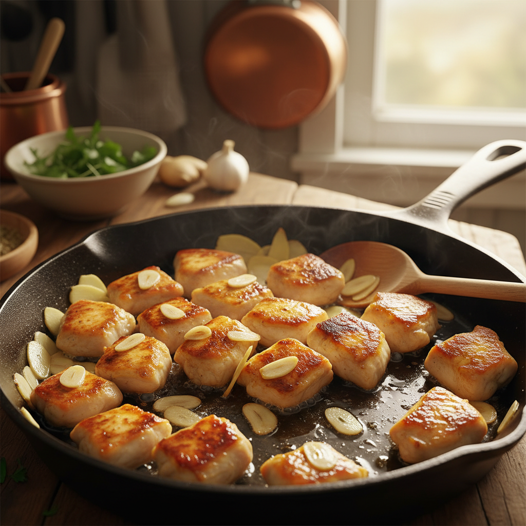 Honey garlic chicken stir-fry ingredients and final dish