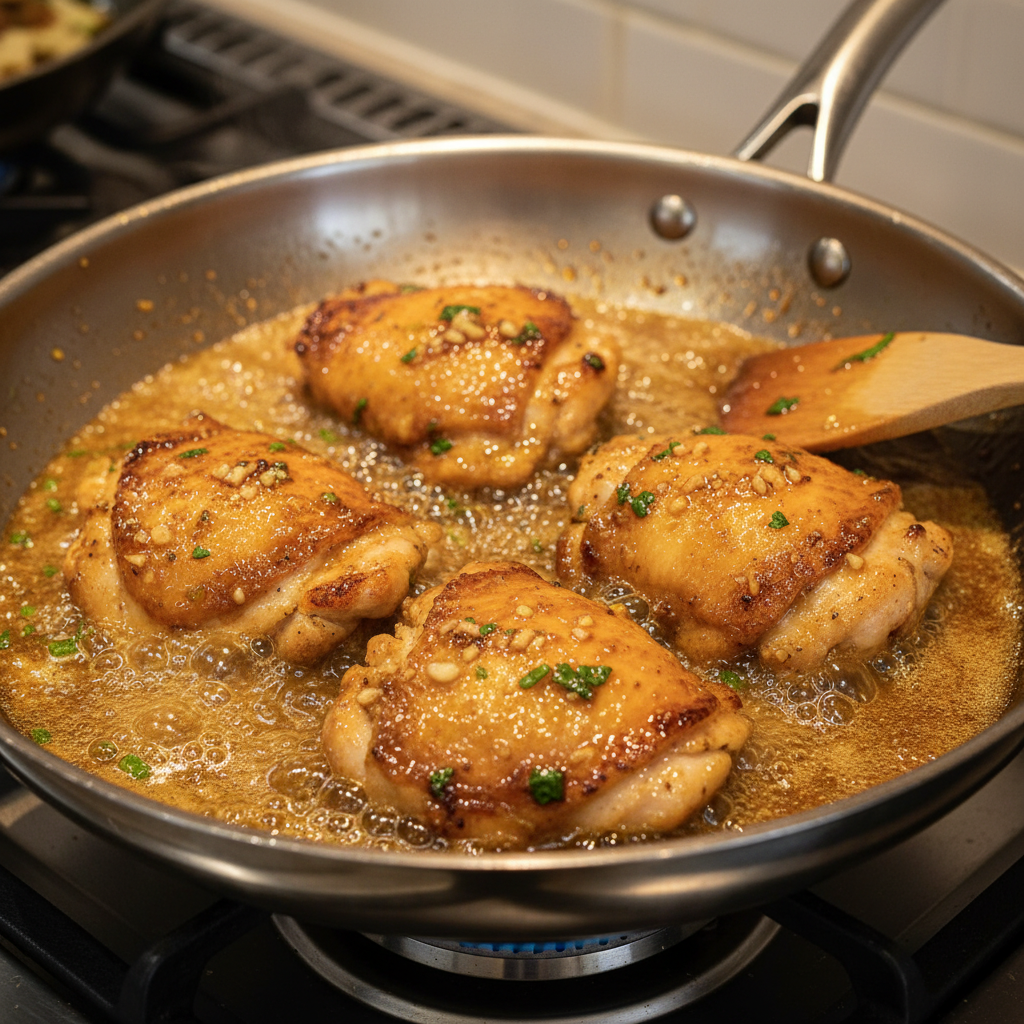 Sticky tender honey garlic chicken served with rice