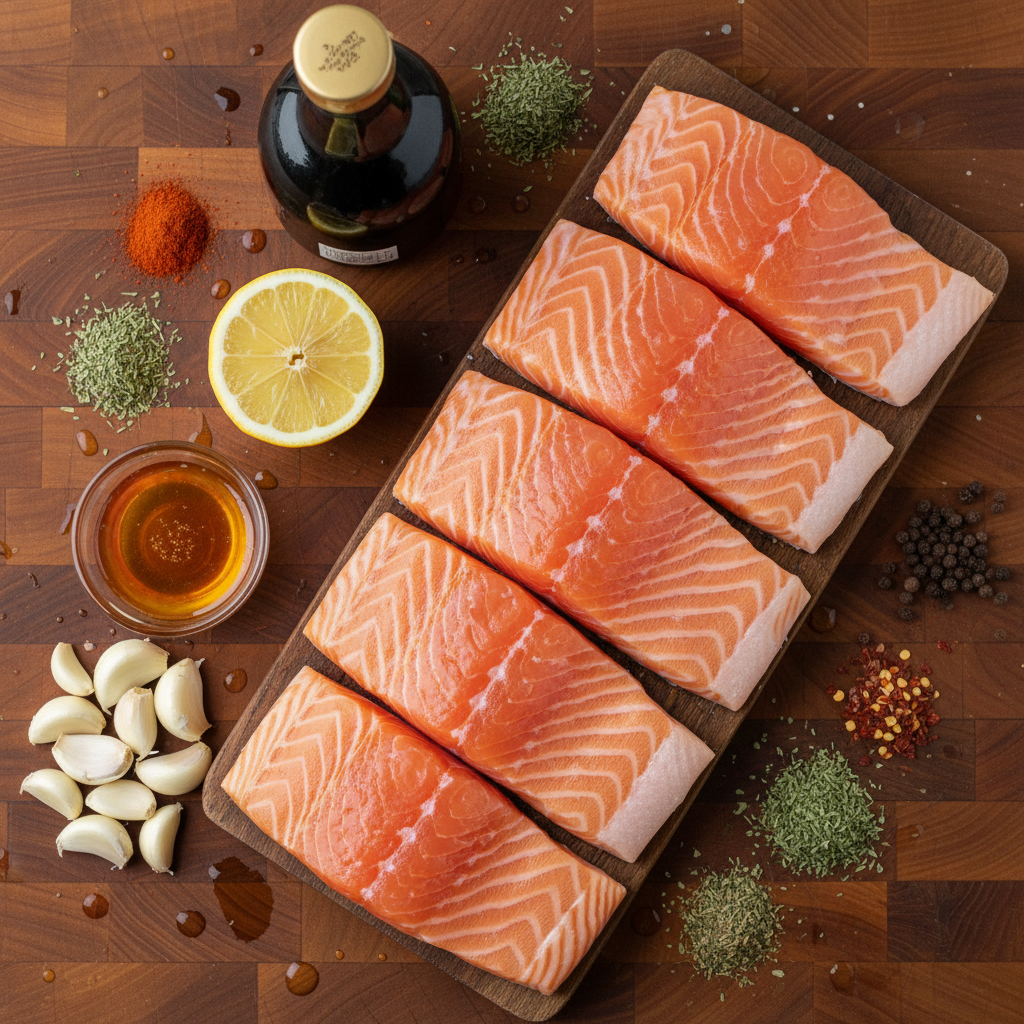 Salmon ingredients laid out