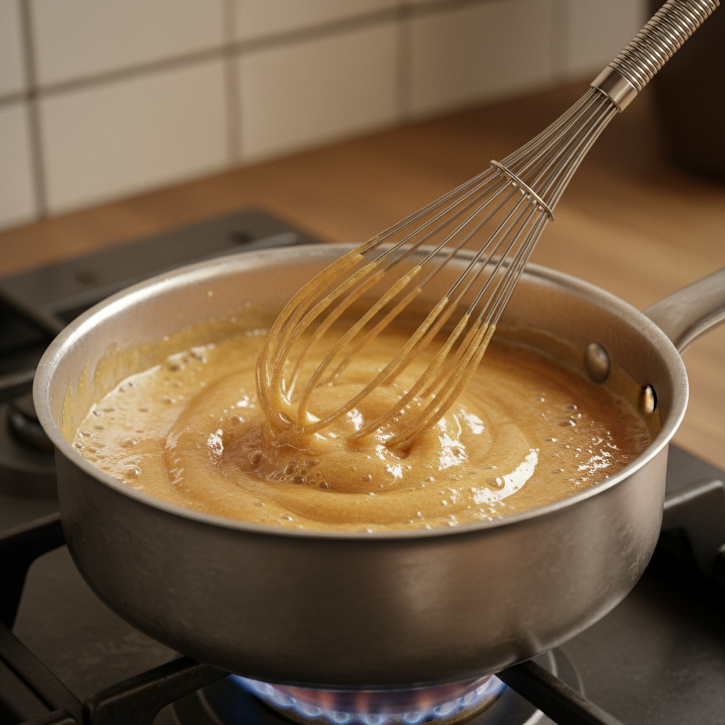 Honey glaze preparation on stove