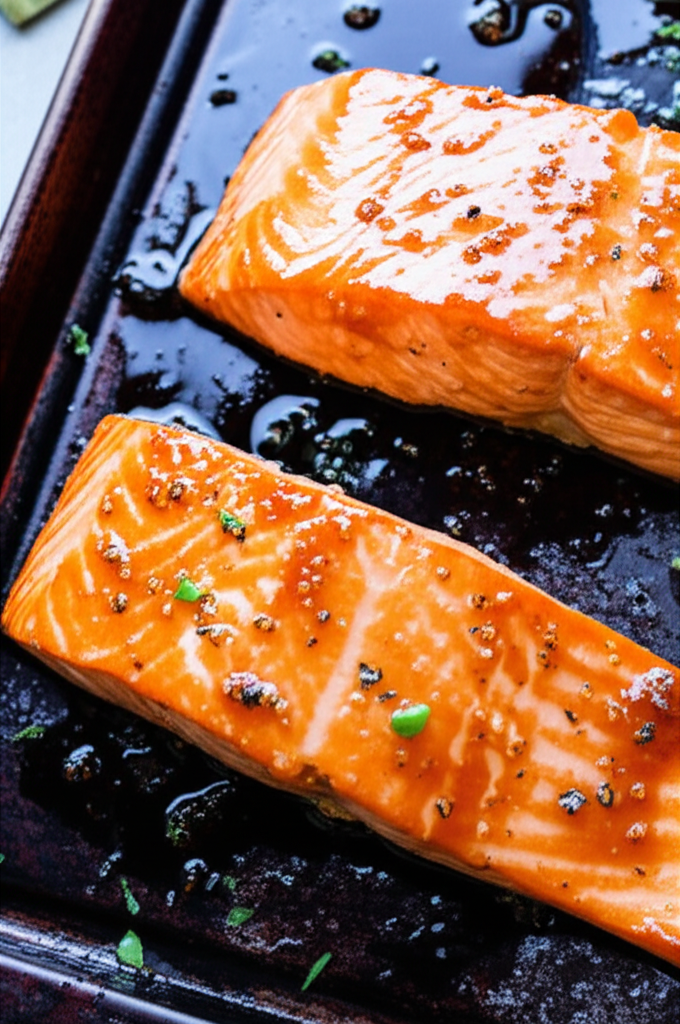 Delicious honey-glazed salmon on a plate