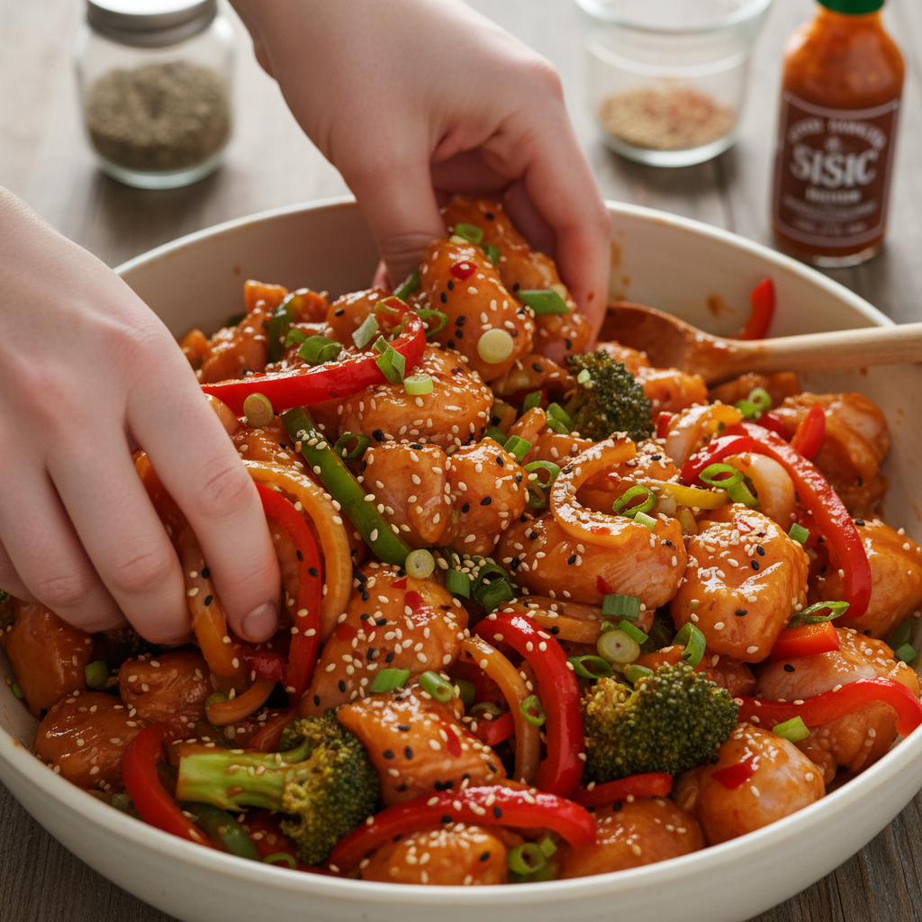 Mixing hot honey sauce ingredients in a bowl