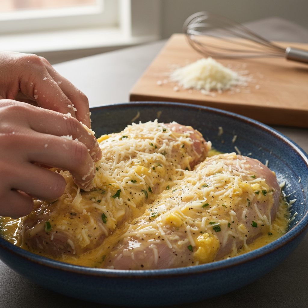 Dipping and dredging chicken in mixtures