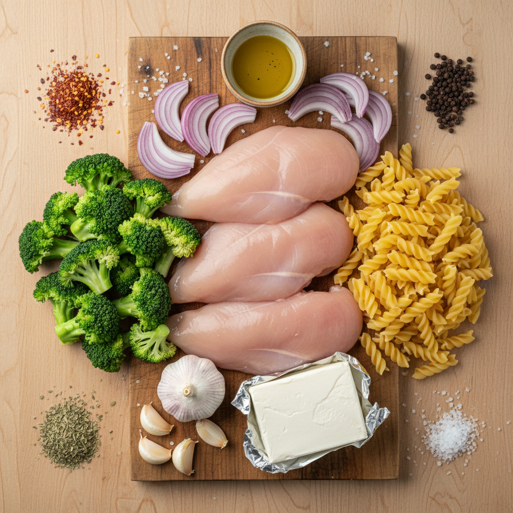 Ingredients for chicken broccoli alfredo
