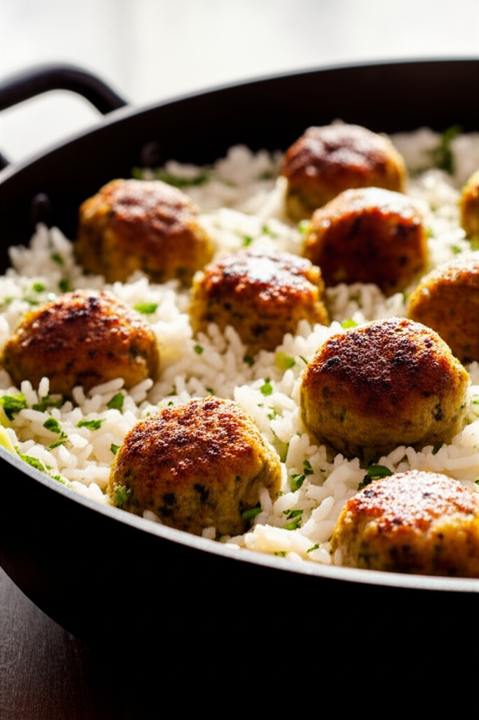 Meatballs and rice meal