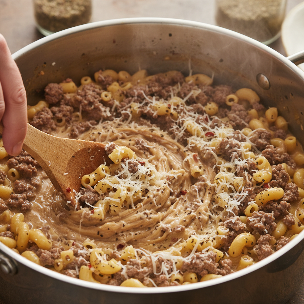 Simmering ingredients in pot
