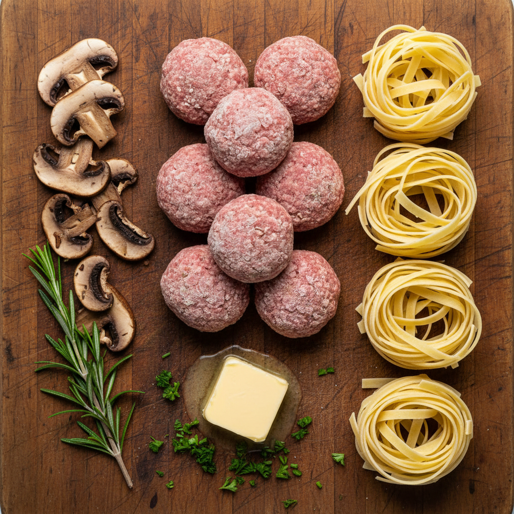 Ingredients for One Pot Meatball Stroganoff