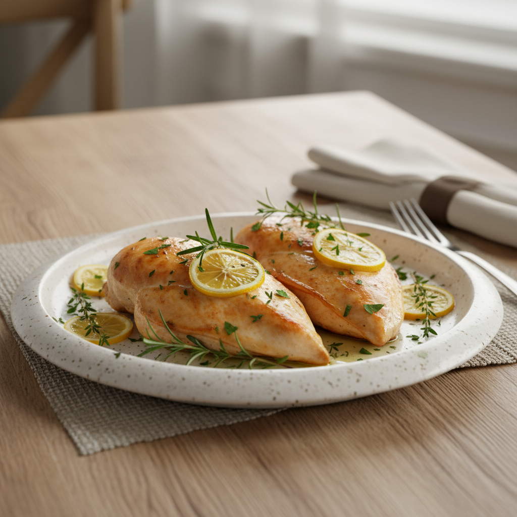 Serving ideas for oven baked chicken breast with garnish and sides