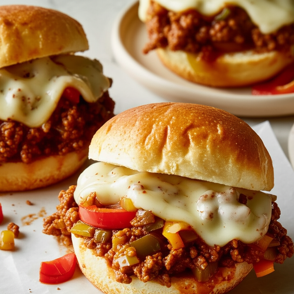 Philly Cheese Steak Sloppy Joes close-up