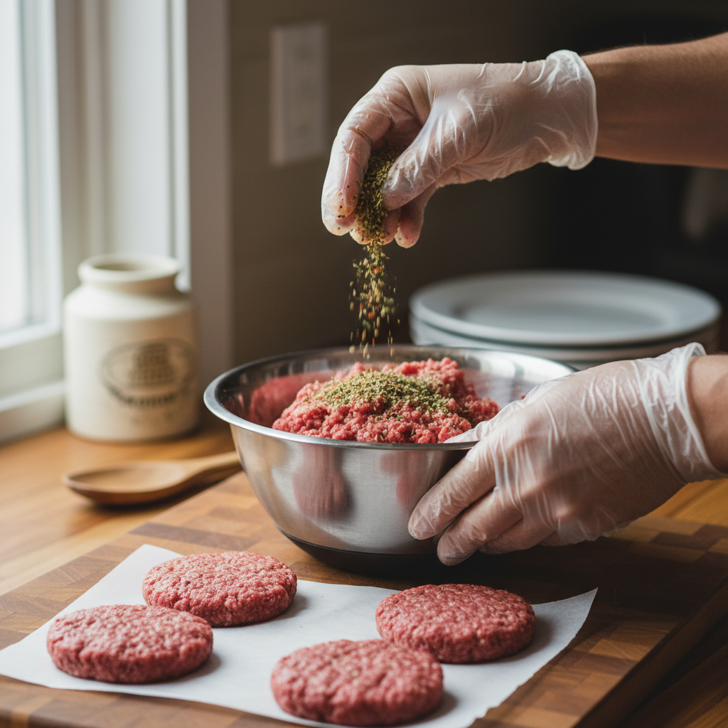 Cooking burger patties in a hot pan