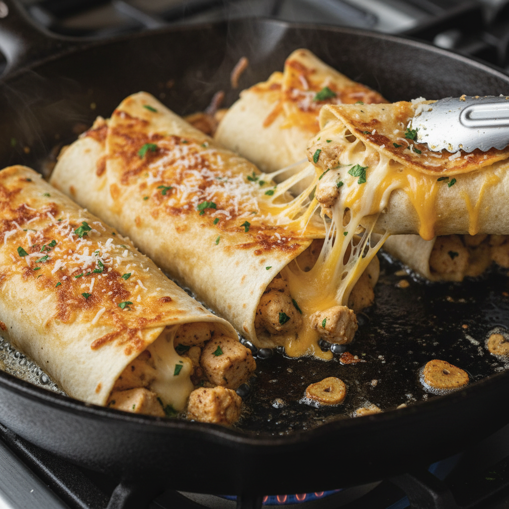 Cheesy Garlic Chicken Wraps served on a plate
