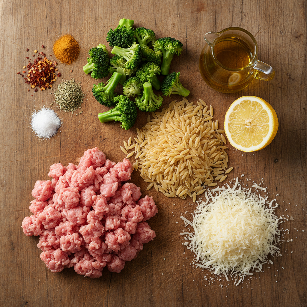 Ingredients for ground turkey orzo recipe