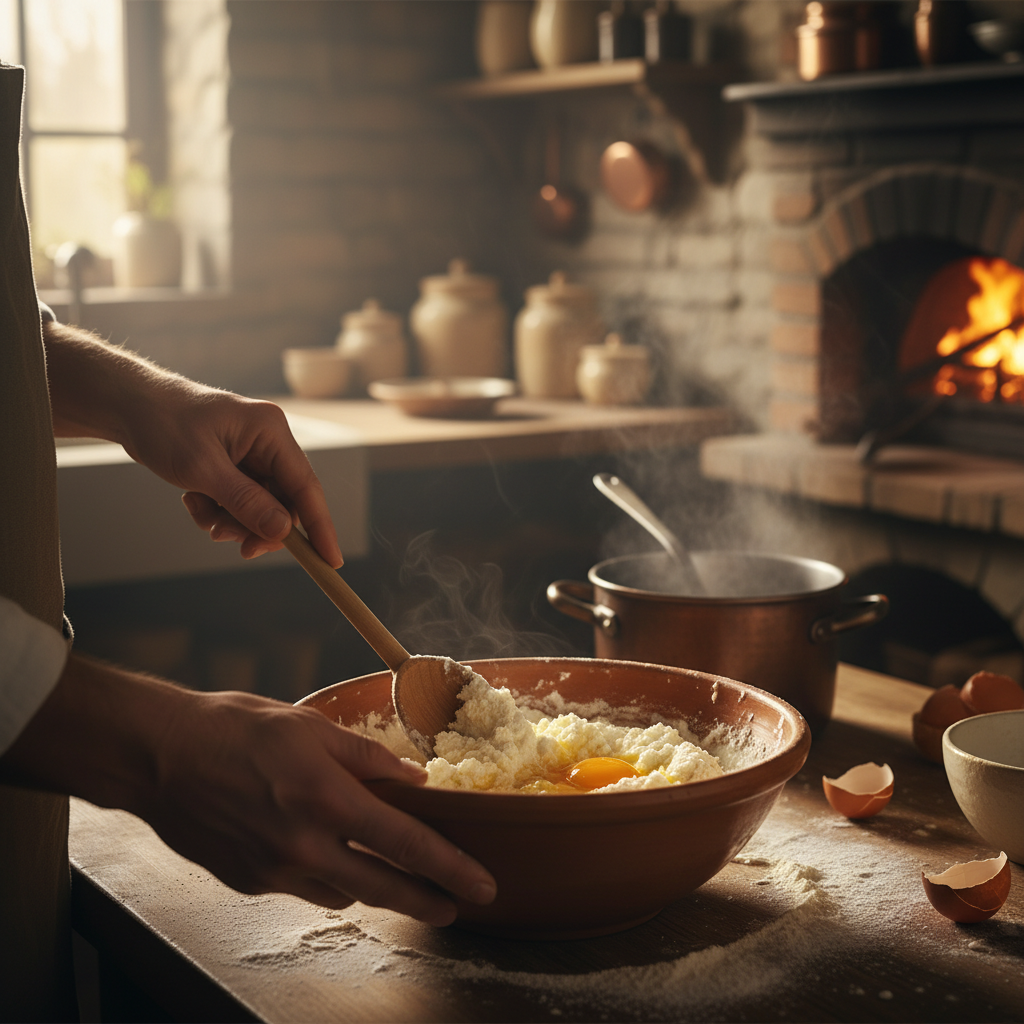 Mixing and shaping the ricotta pancake batter