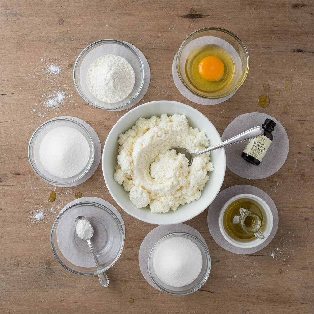 Ingredients for Ricotta Pancakes laid out