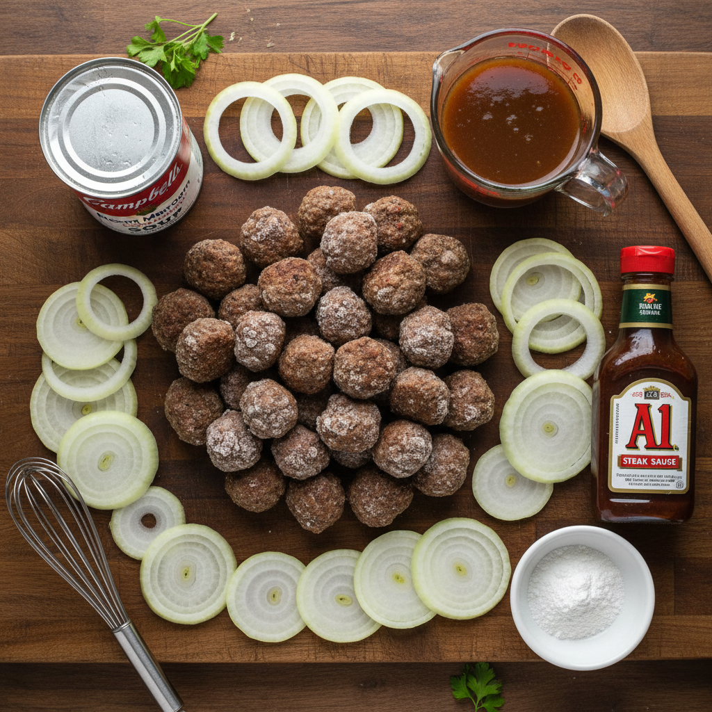 Ingredients for Salisbury steak meatballs