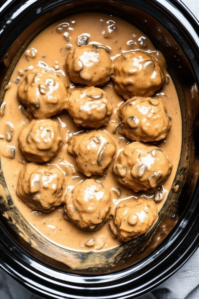 Salisbury steak meatballs in slow cooker