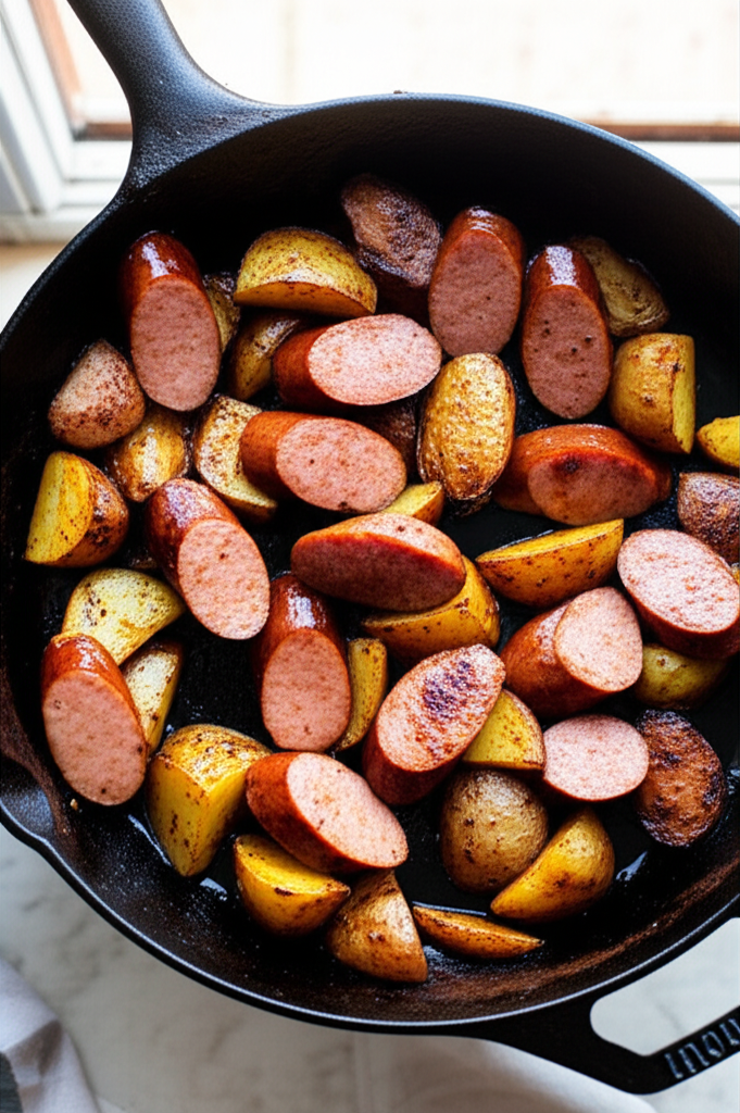 Sausage and rice skillet ready to serve