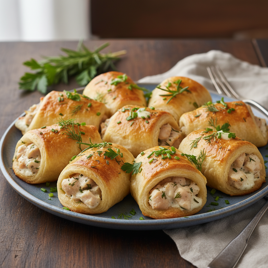 Chicken Stuffed Crescent Rolls served with dipping sauces