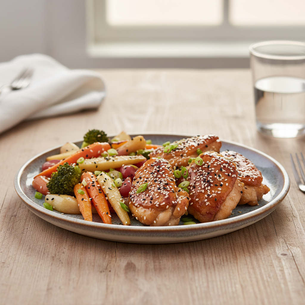 Final sheet pan chicken and veggies before serving