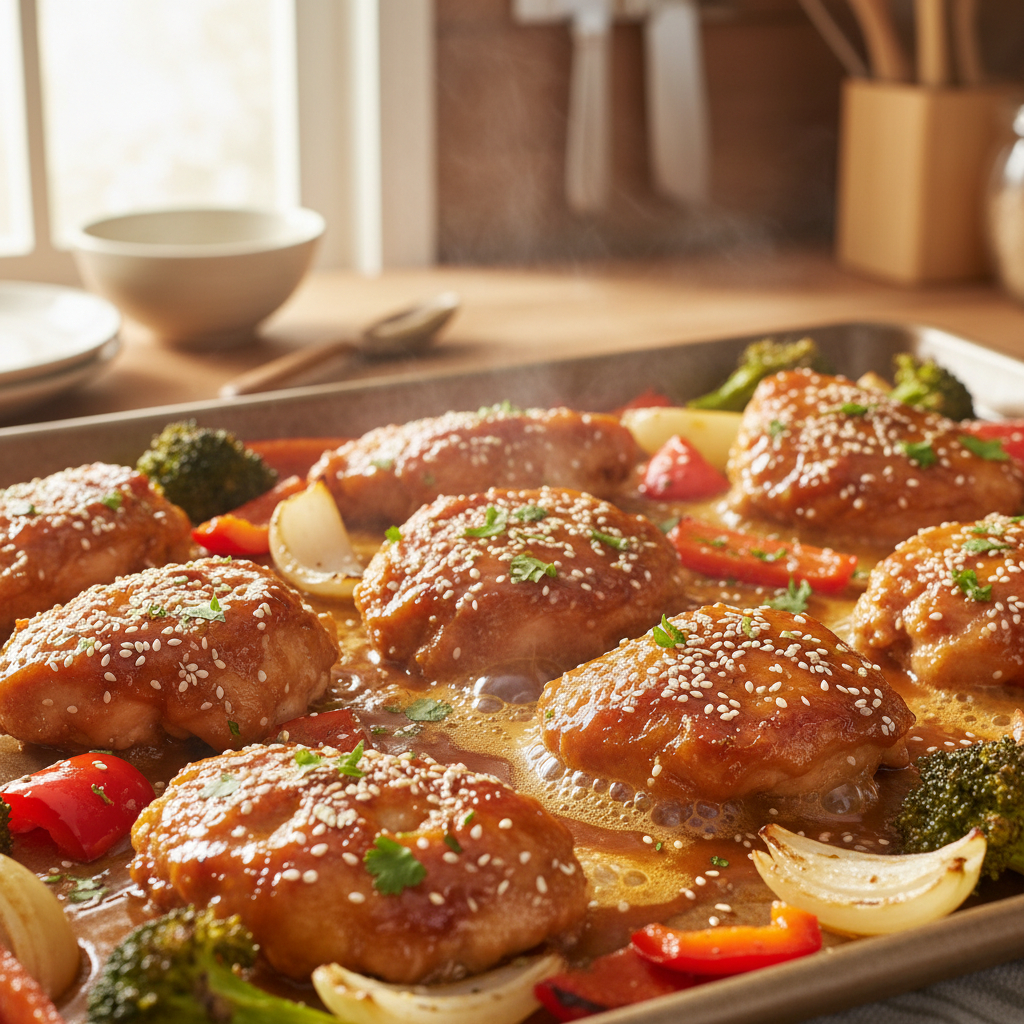 Sheet Pan Sesame Chicken and Veggies final dish