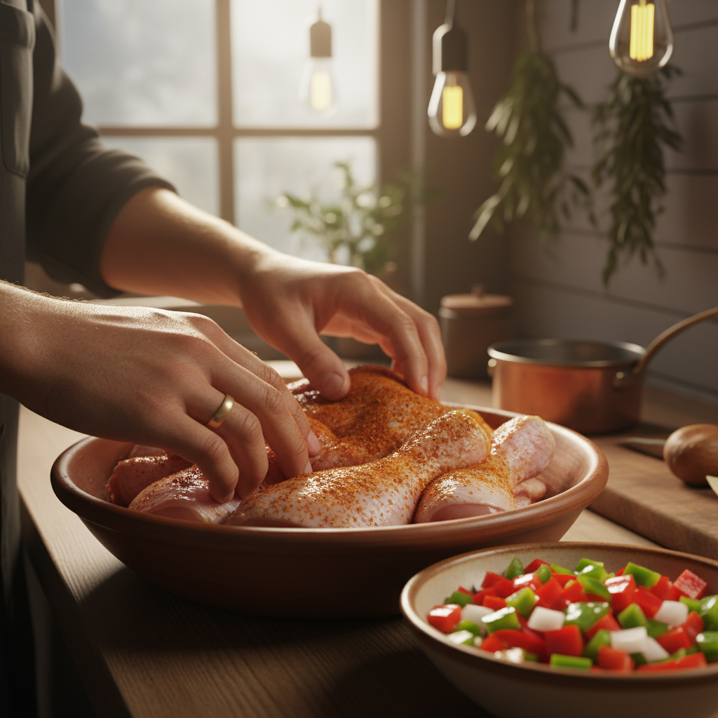 Mixing chicken and spices in crock pot