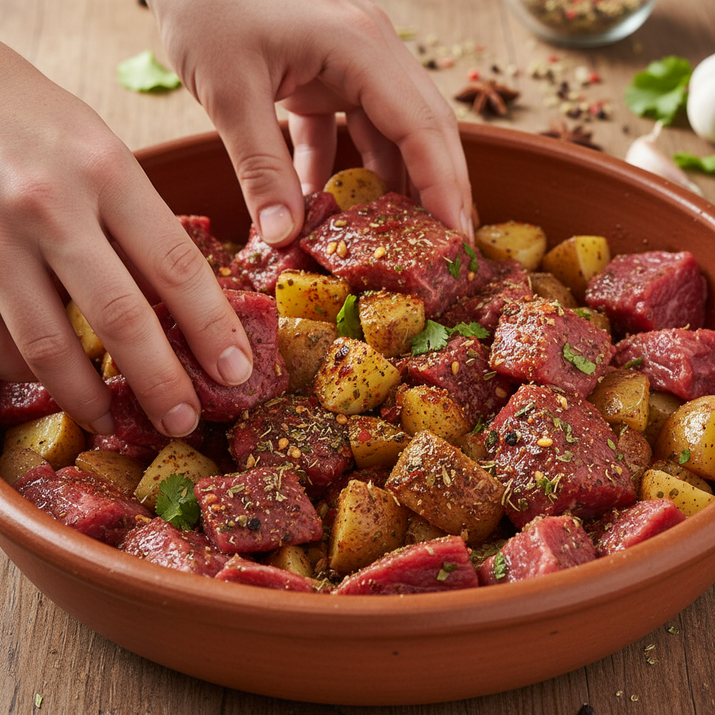 Beef and vegetables in slow cooker