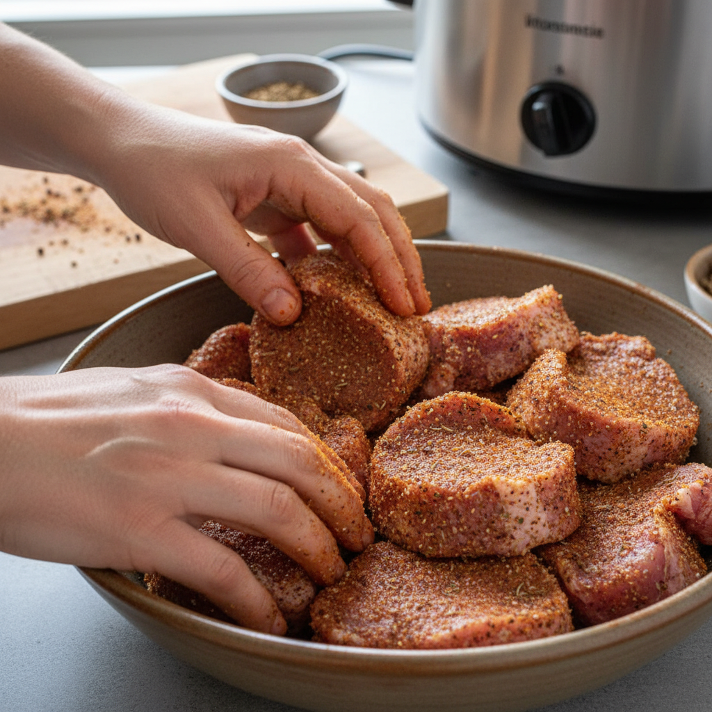 Making dry rub and glaze for Slow Cooker Pork Tenderloin