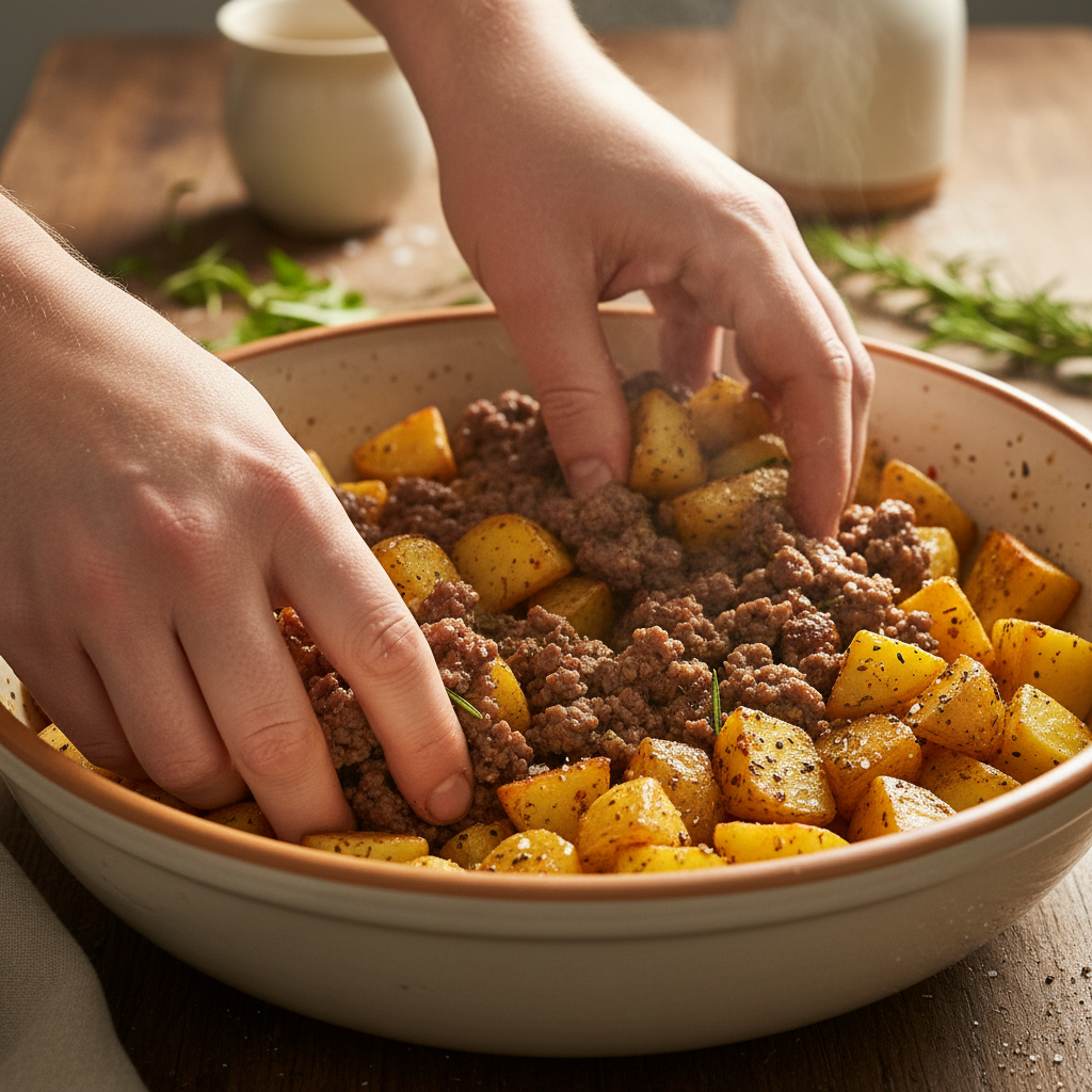 Simmering beef broth and diced tomatoes in a pan