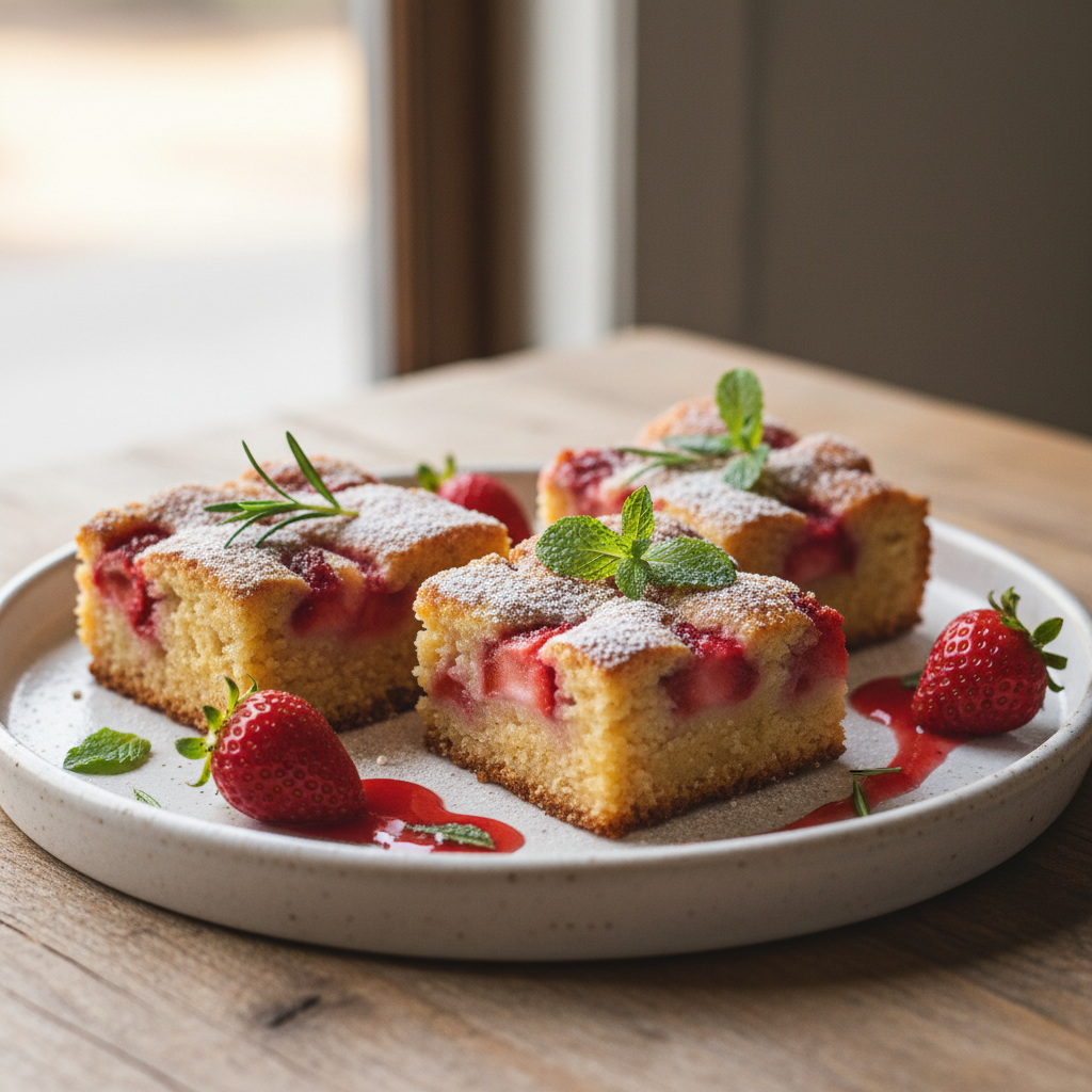 Baked strawberry blondie bars cooling in pan