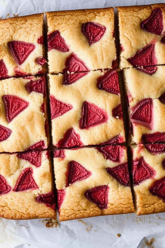Fresh strawberry blondies bars on a plate