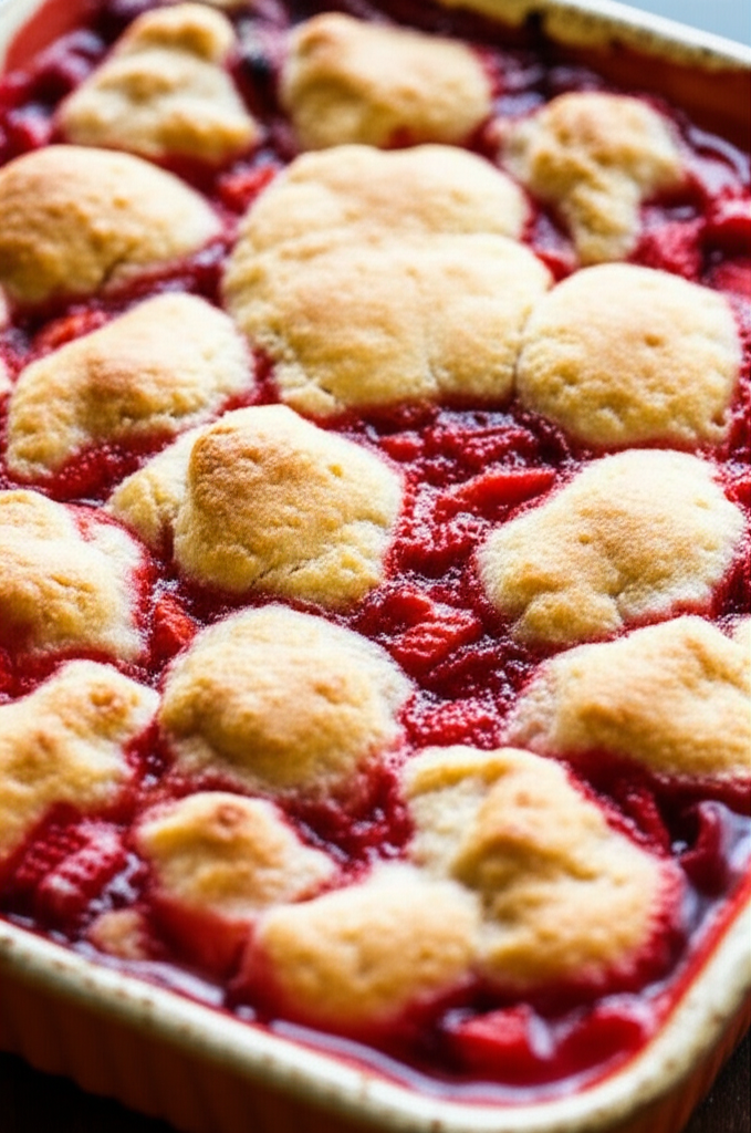 Strawberry Cobbler served with ice cream