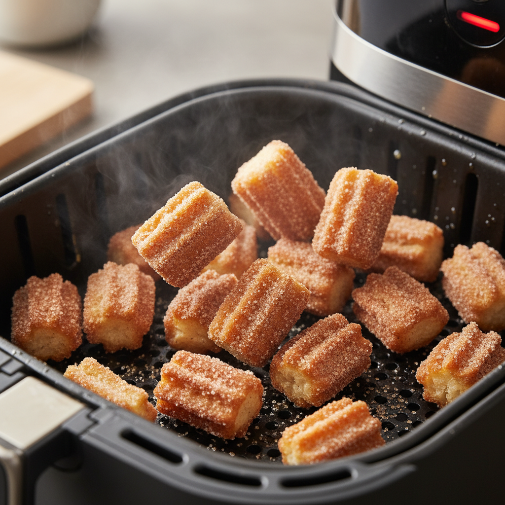 Air fryer churro bites being made