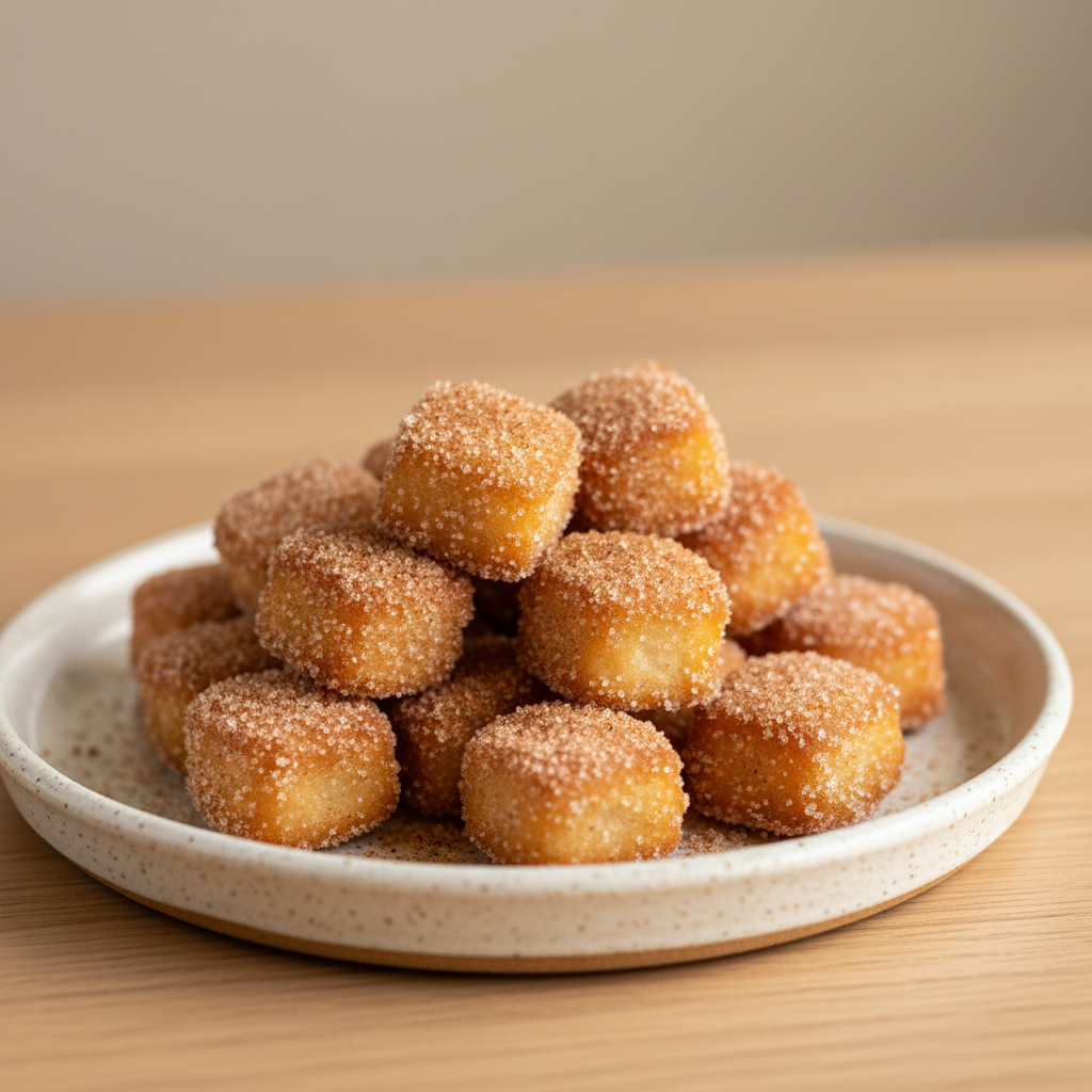 Serving churro bites with chocolate sauce and cream