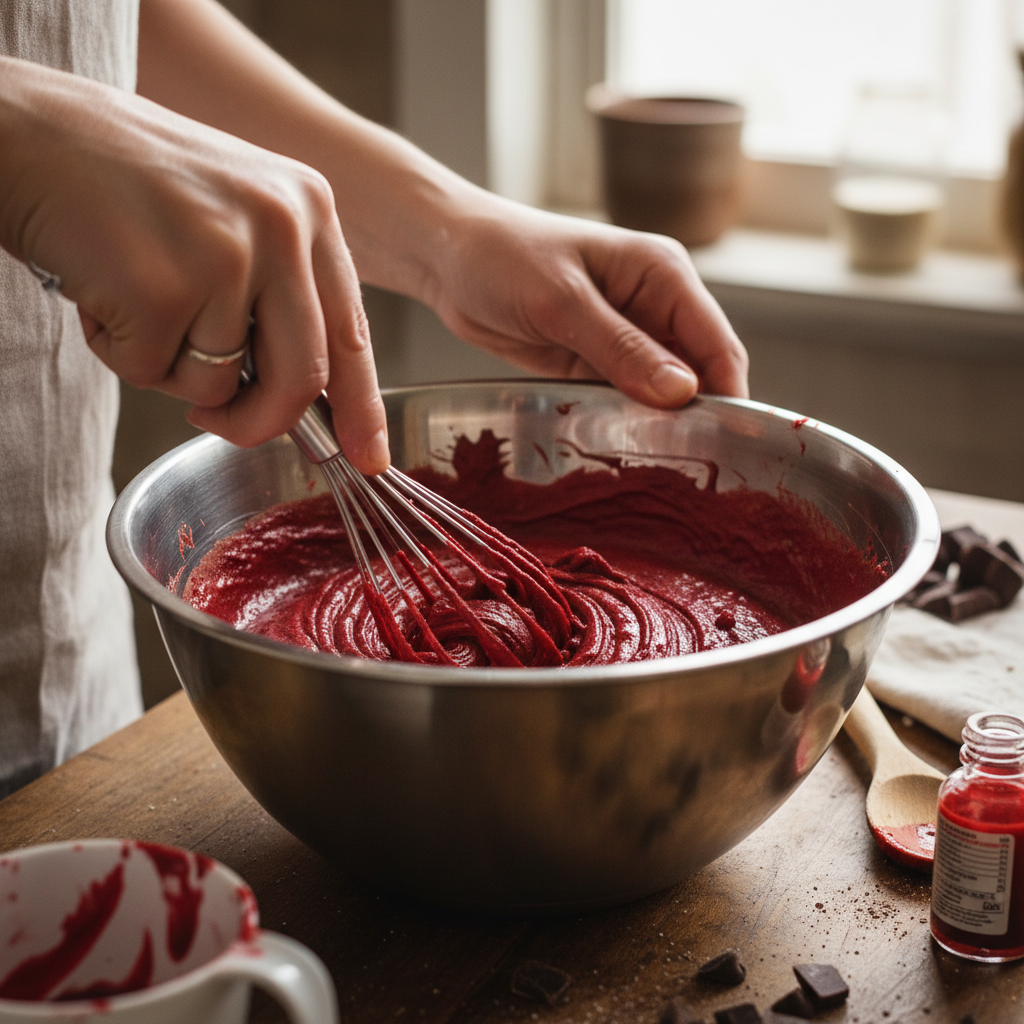 Mixing Red Velvet Brownie Batter