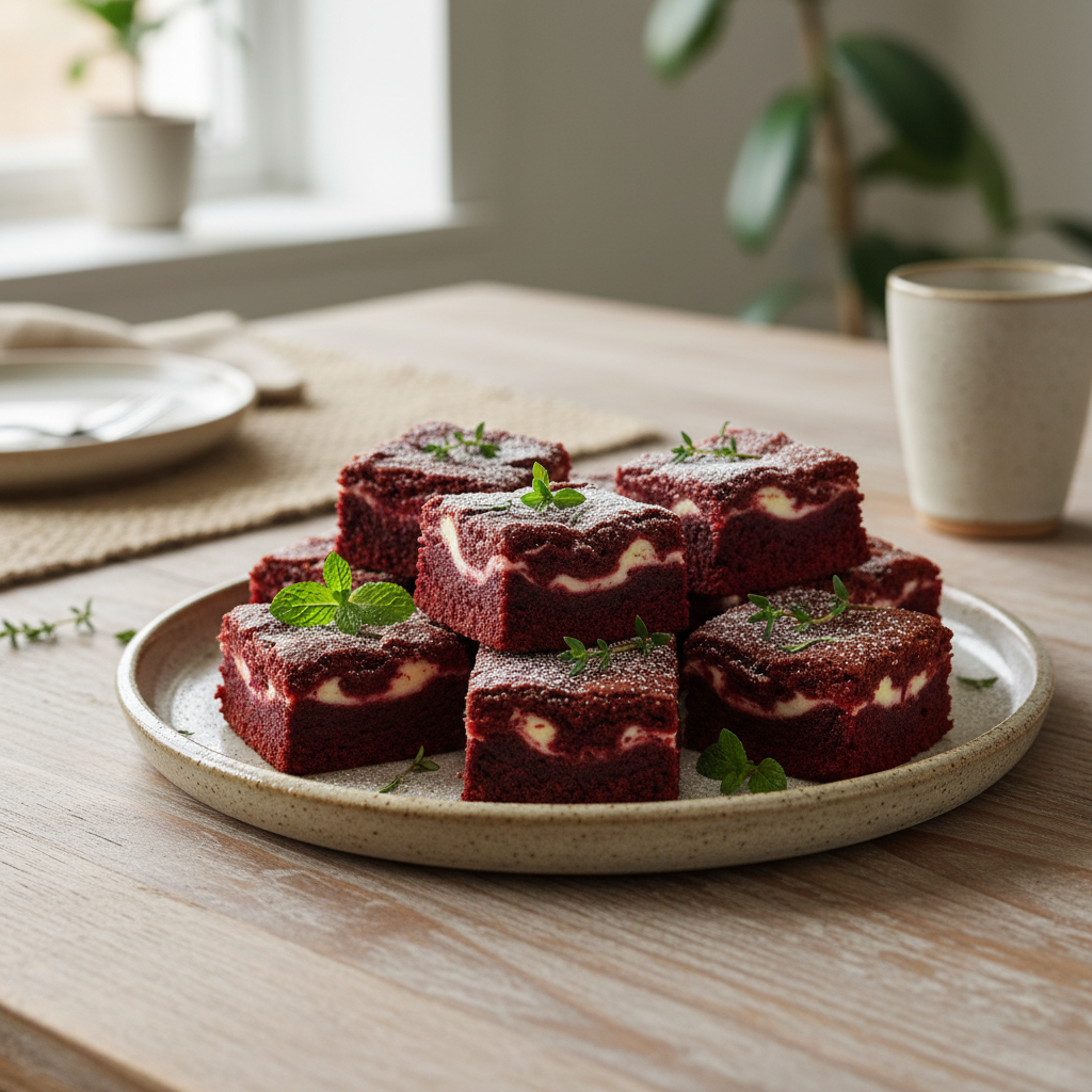 Freshly baked Red Velvet Brownies cooling