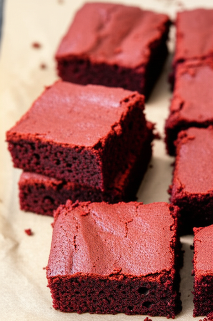 Fudgy Red Velvet Brownies on White Plate