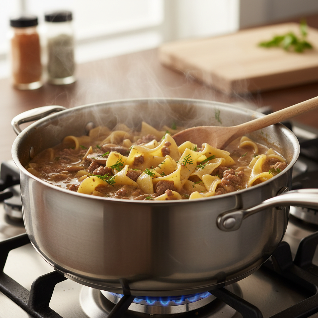 One pot delicious hamburger stroganoff