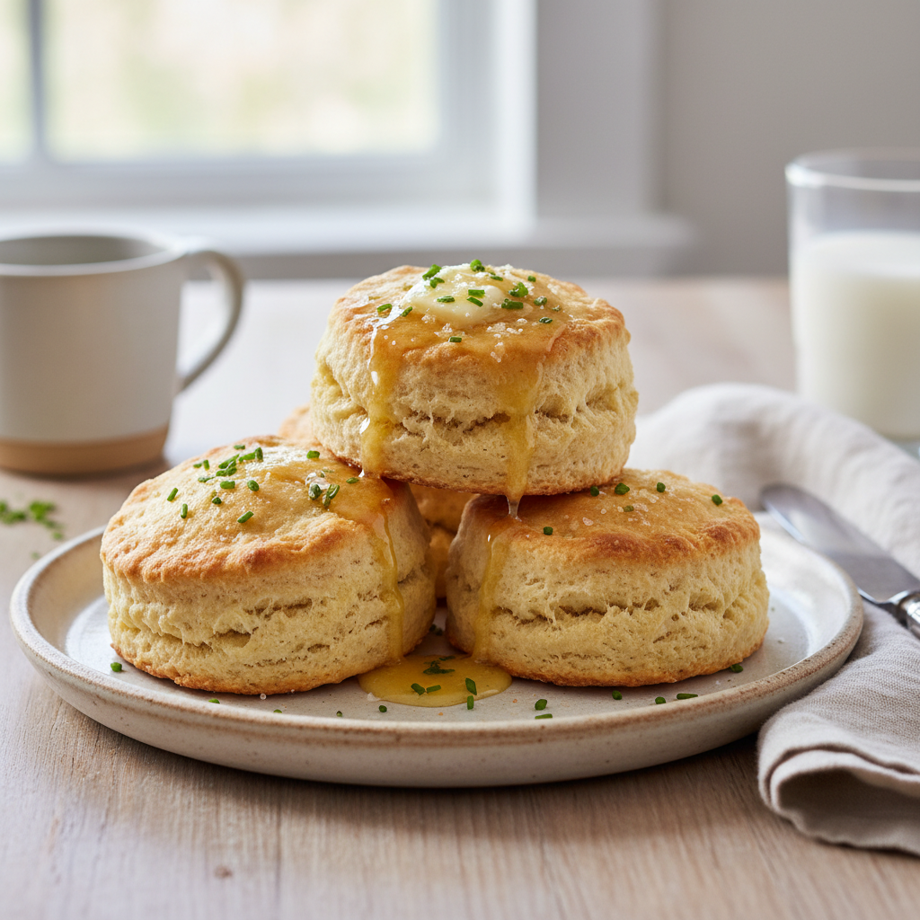 Freshly baked buttermilk biscuits brushed with melted butter
