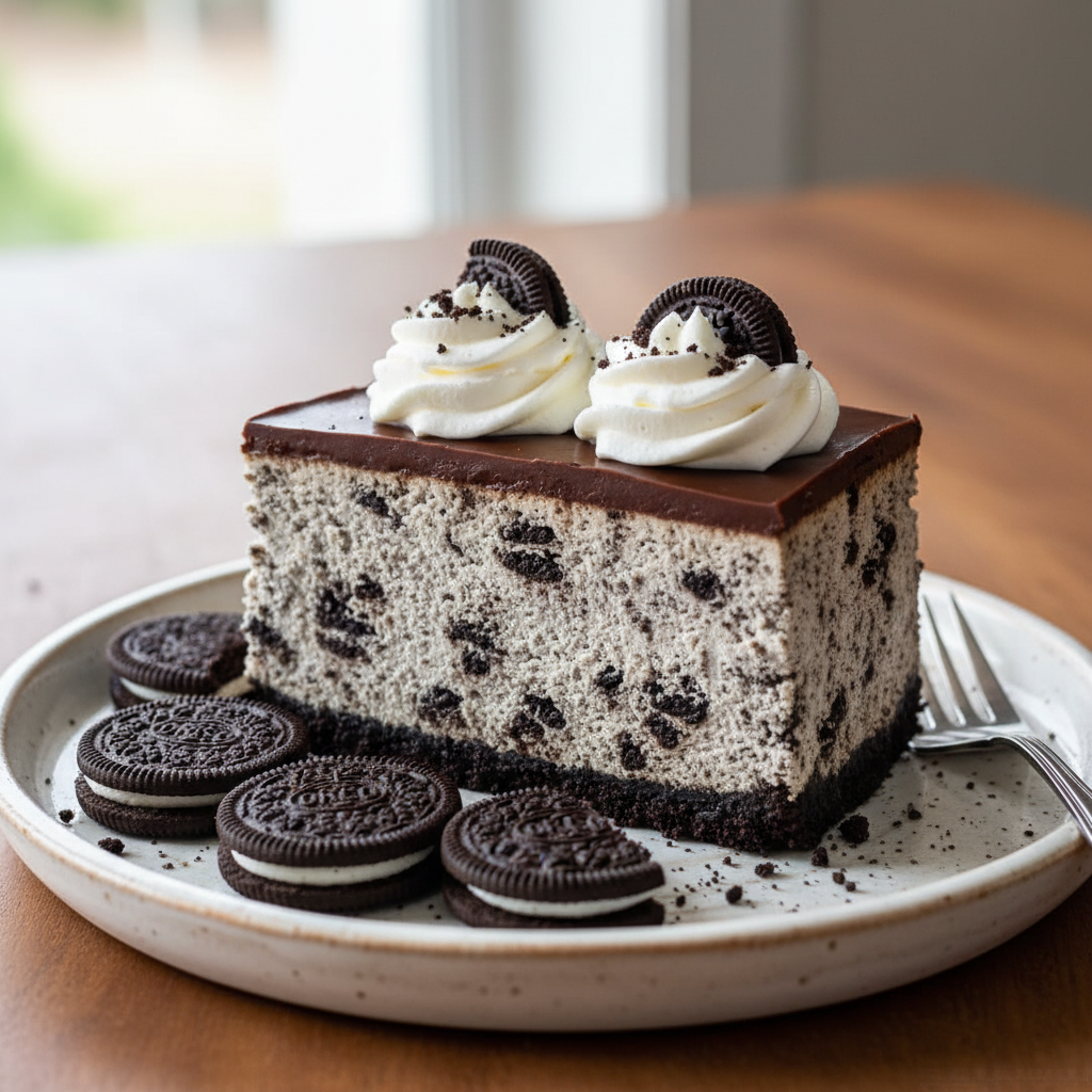 Finished No Bake Oreo Cheesecake