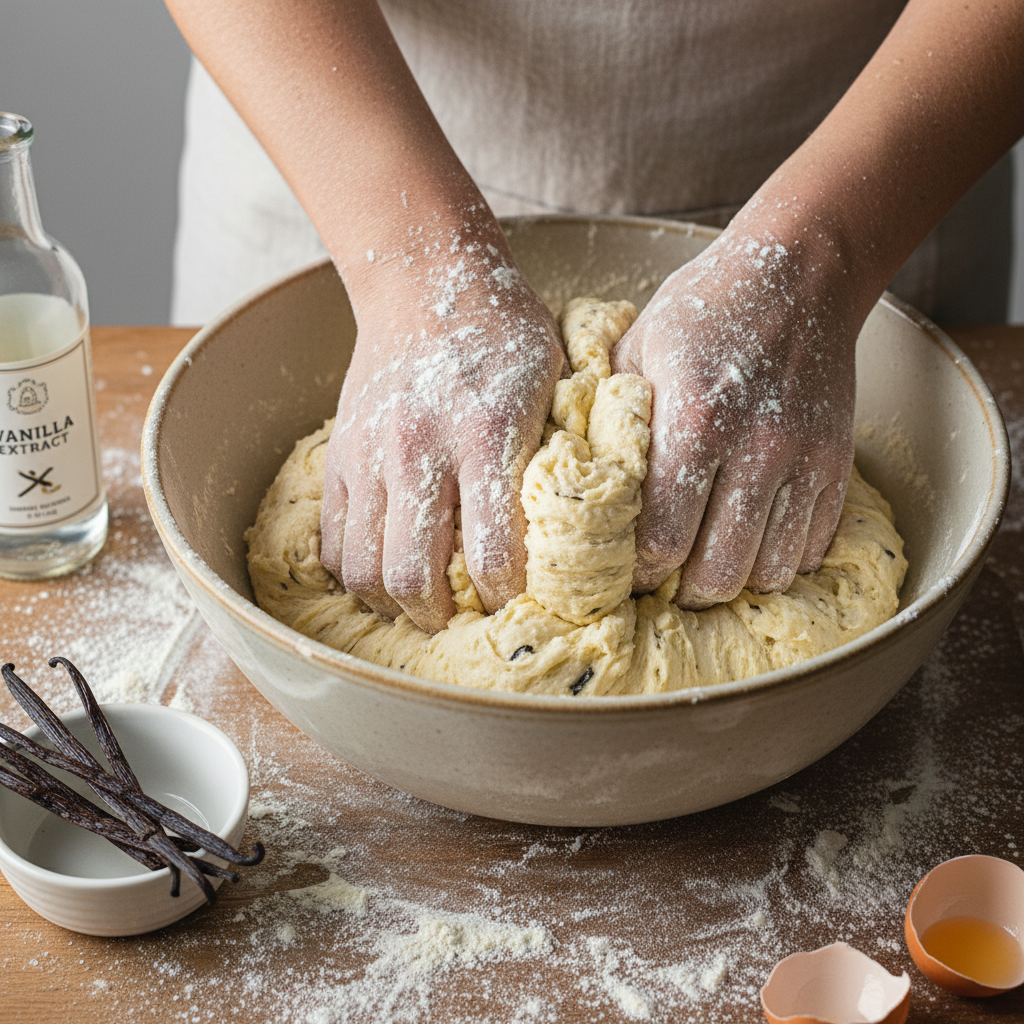 Ingredients for vanilla French beignets laid out on table