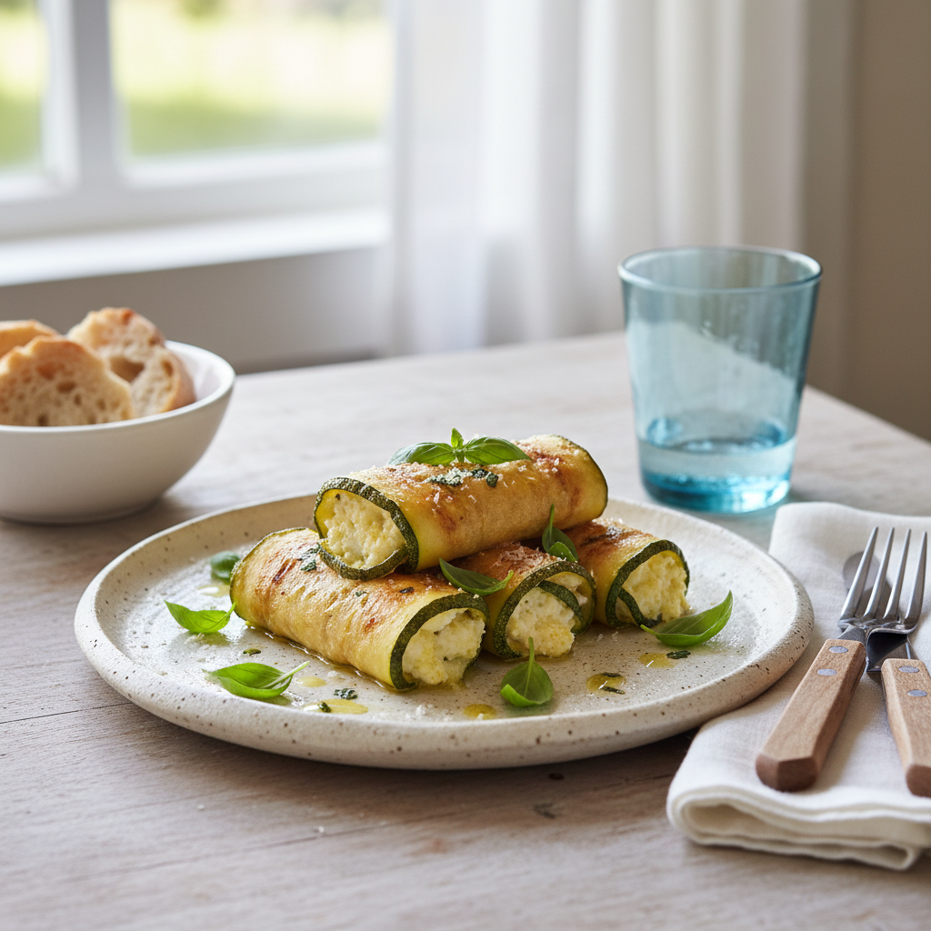 Presentation of Zucchini Ricotta Rolls