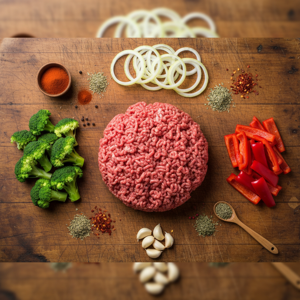 Ingredients for Ground Beef and Broccoli recipe