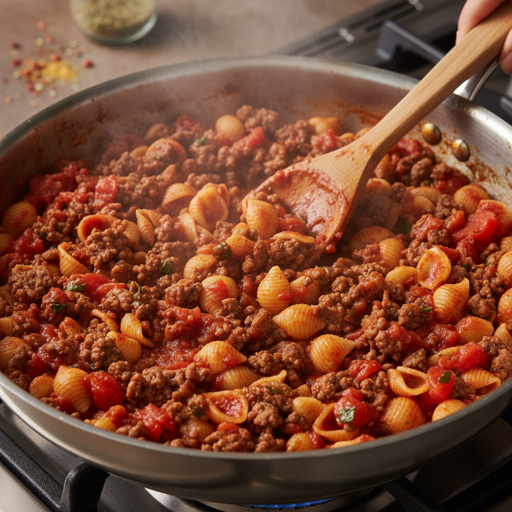 Sauce preparation in skillet