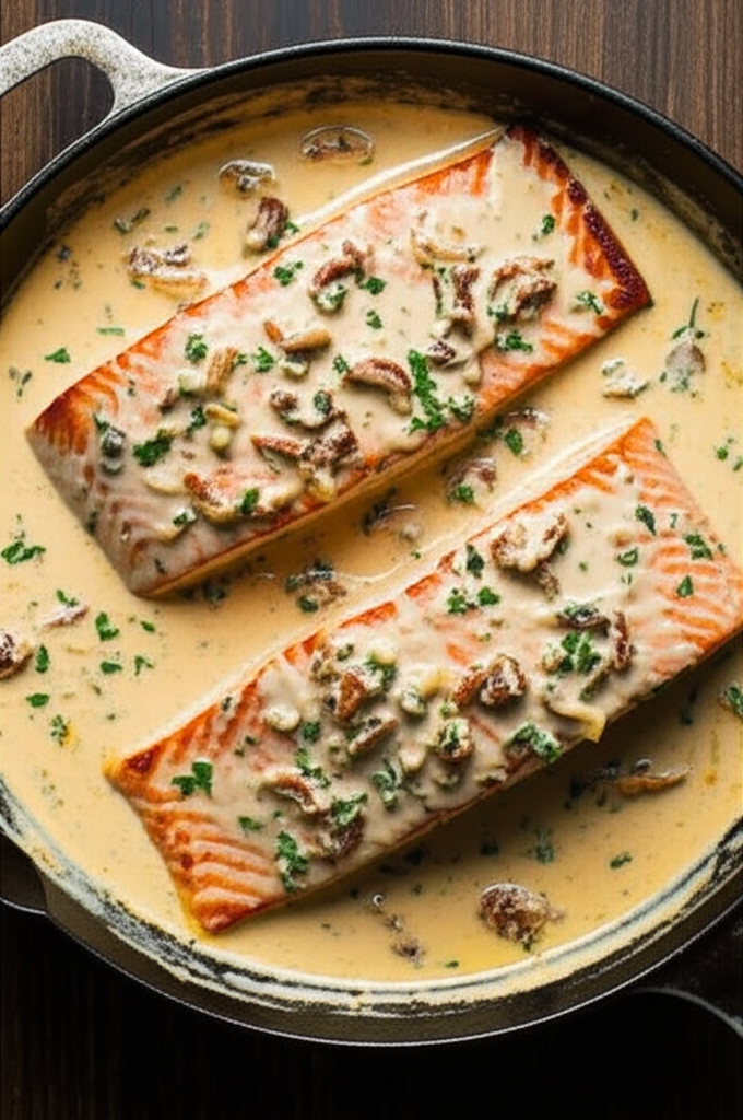 Creamy Garlic Tuscan Salmon cooked dish