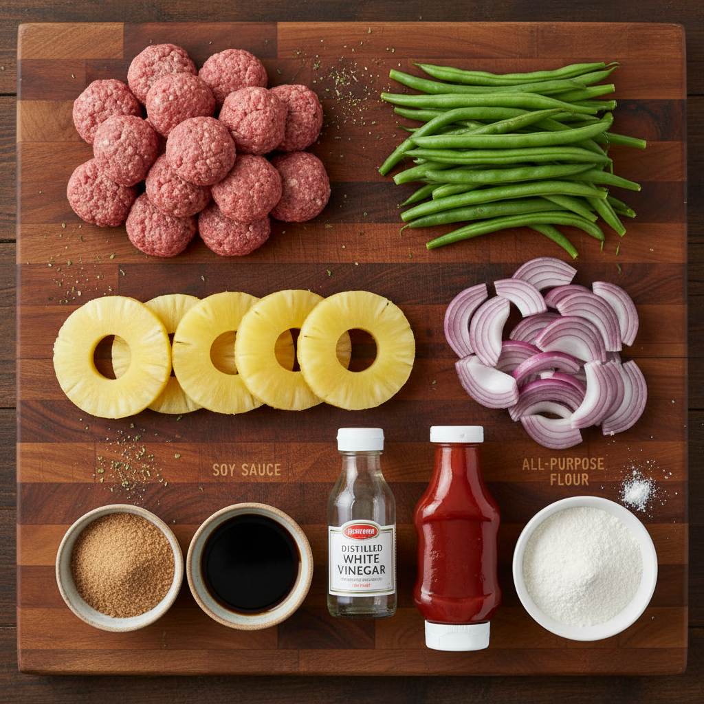 Ingredients for Sweet and Sour Meatballs on a Sheet Pan