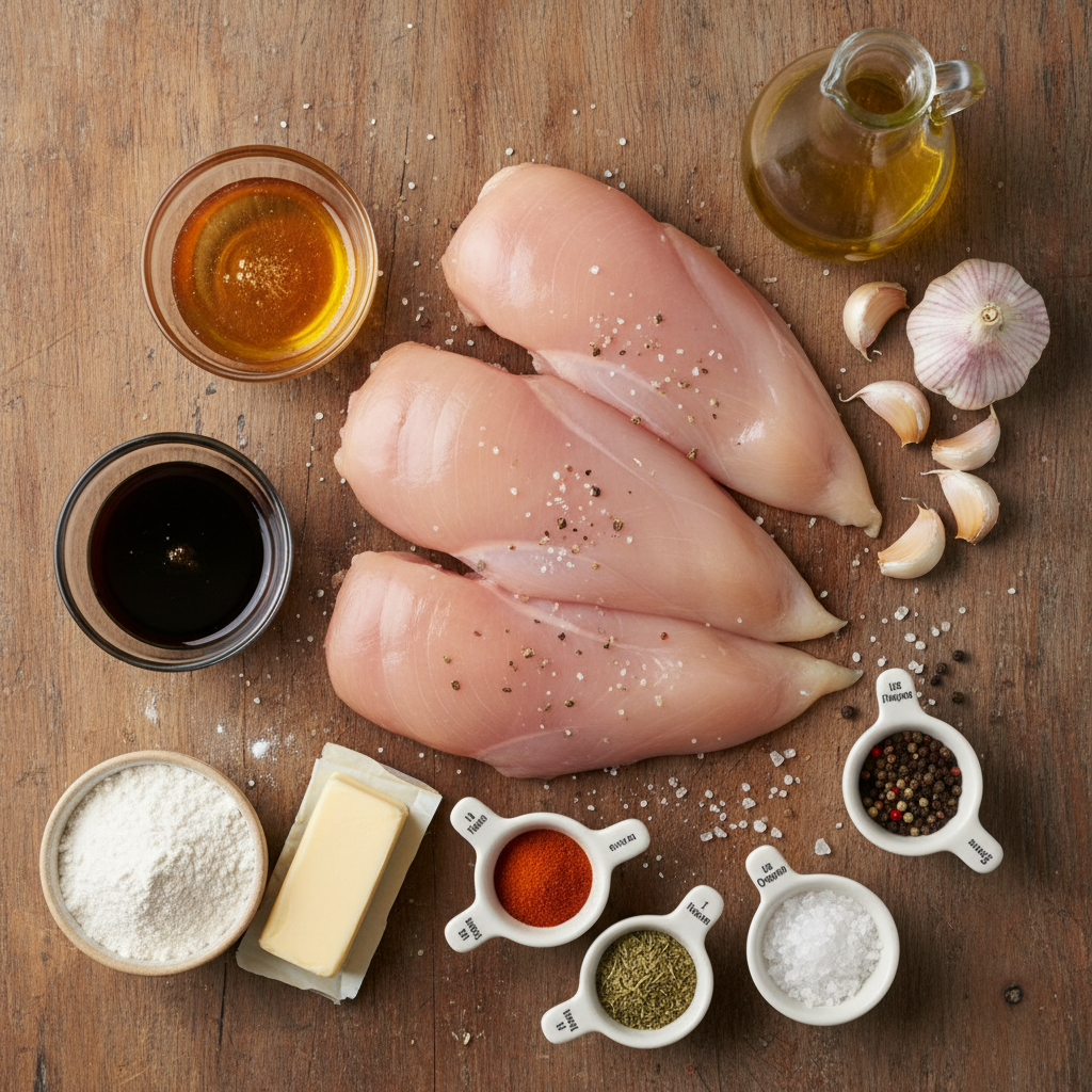 Ingredients for Honey Garlic Chicken laid out