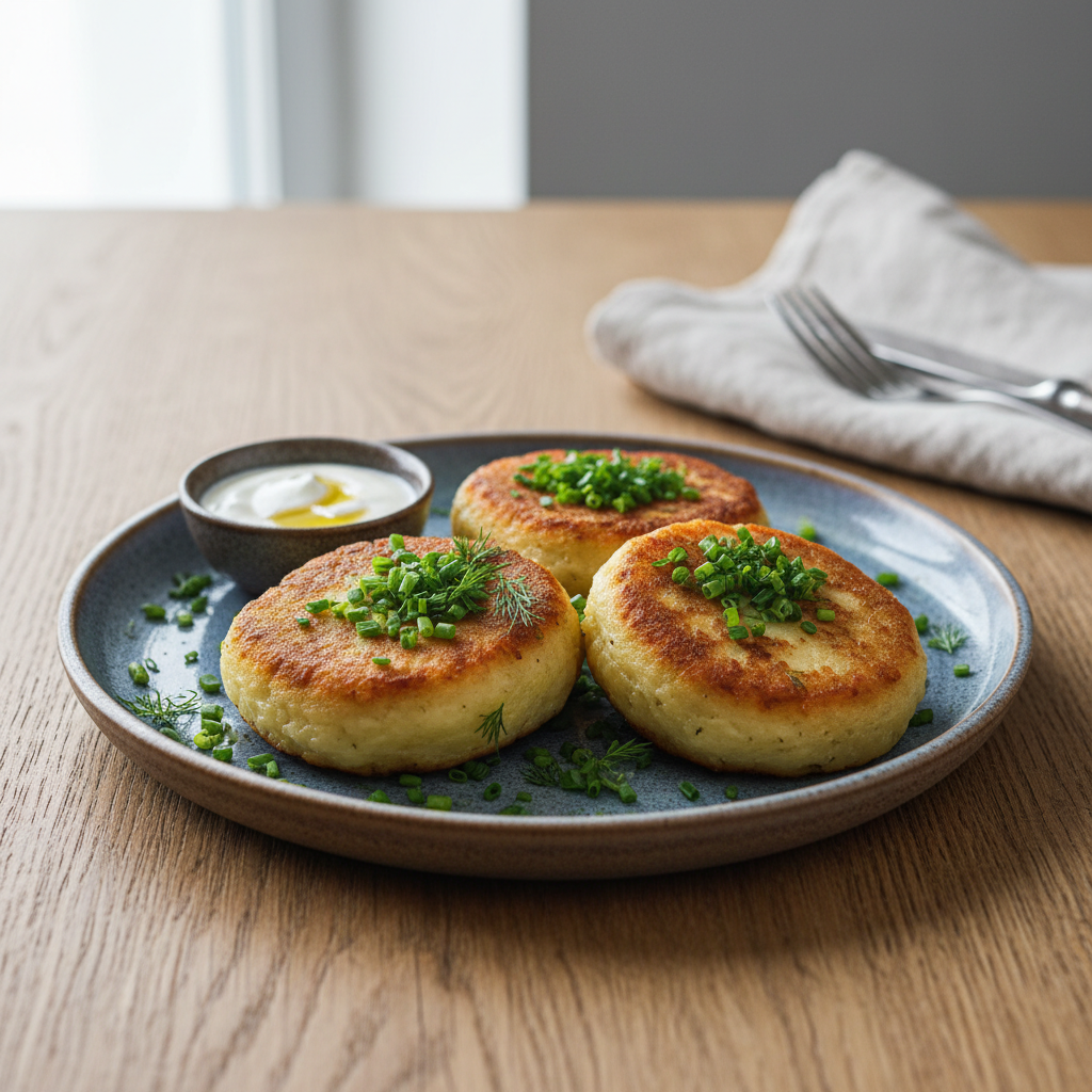 Crispy finished stuffed potato cakes on a plate